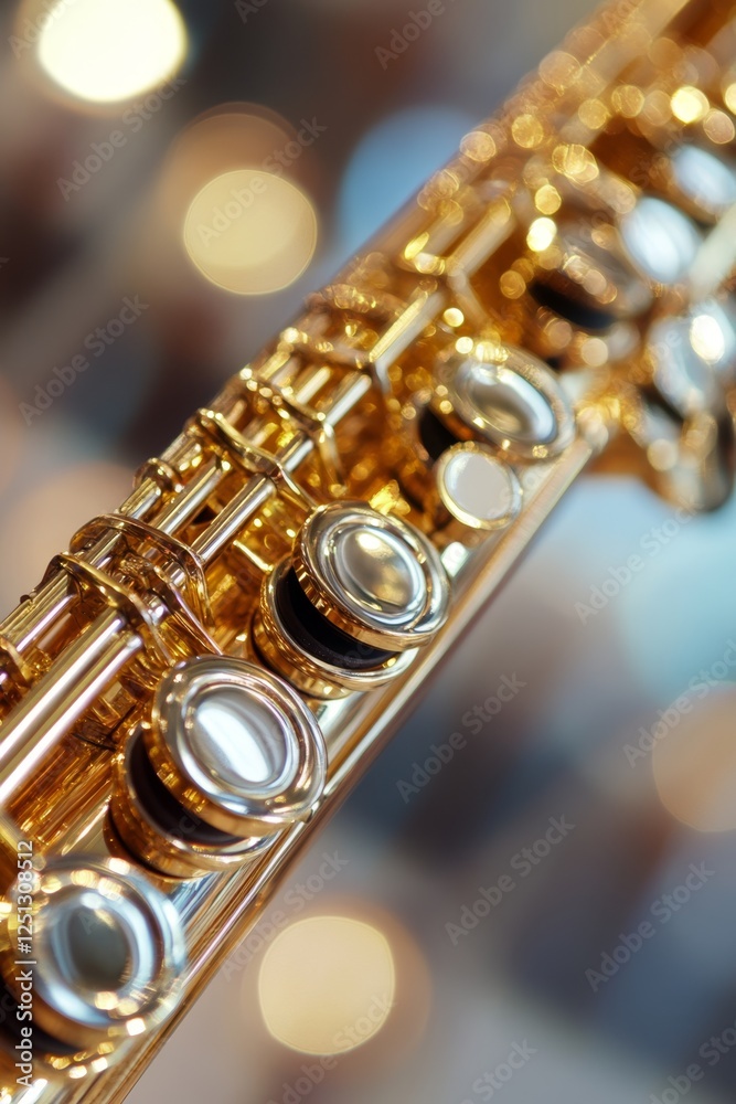 Fototapeta premium Golden flute with bokeh lights