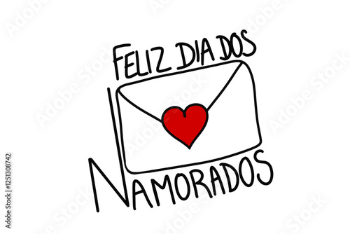 Vetor de um envelope fechado com um coração vermelho e o texto “feliz dia dos namorados