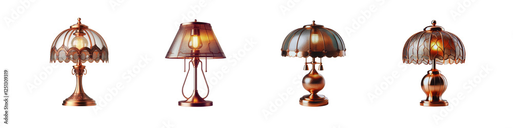 Obraz premium Set of copper and mica shade table lamp, isolated over on transparent white background