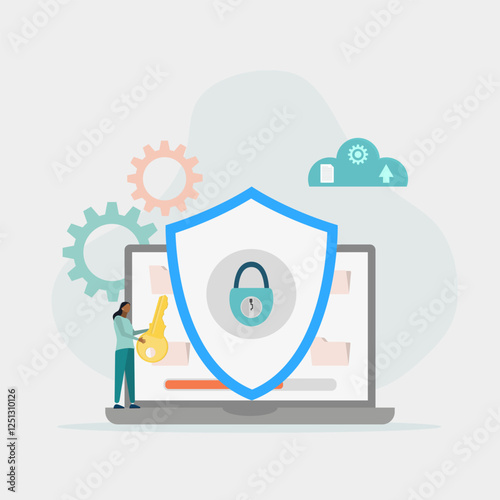 Database security, data center, programming, engineer, technology. Vector illustration.	