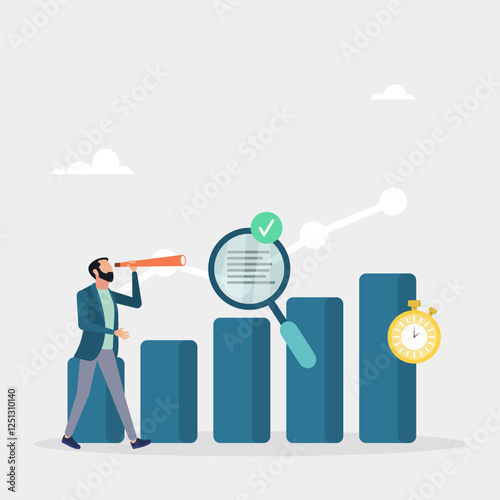Analysis of quality, productivity and market share with other enterprises. Competitor benchmarking tools for company assessment. Vector illustration.	