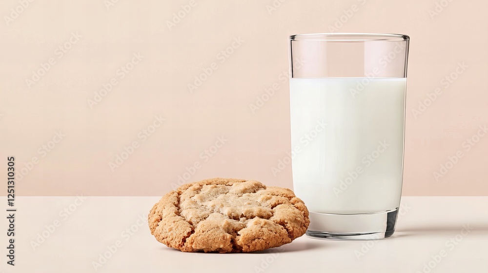 Oatmeal cookie and glass of milk. Simple pleasures. Oatmeal cookie and glass of milk. Simple pleasures.