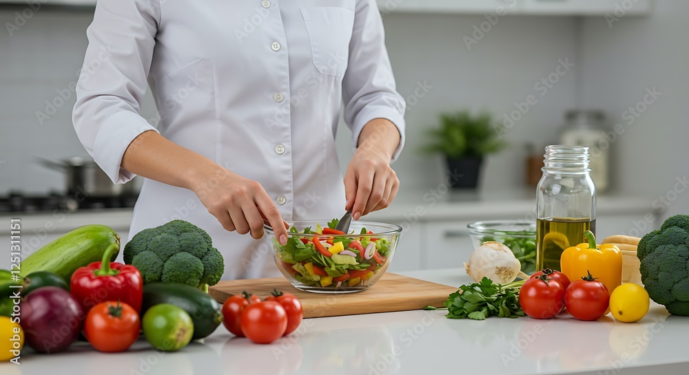 Healthy eating: Woman preparing fresh vegetable salad for Ramadan diet Healthy eating: Woman preparing fresh vegetable salad for Ramadan diet