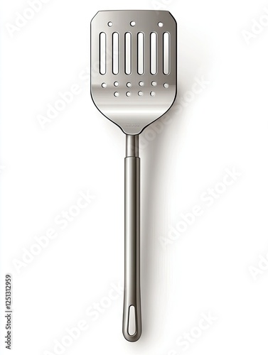 Stainless steel spatula, kitchen utensil, cooking tool, isolated on white background