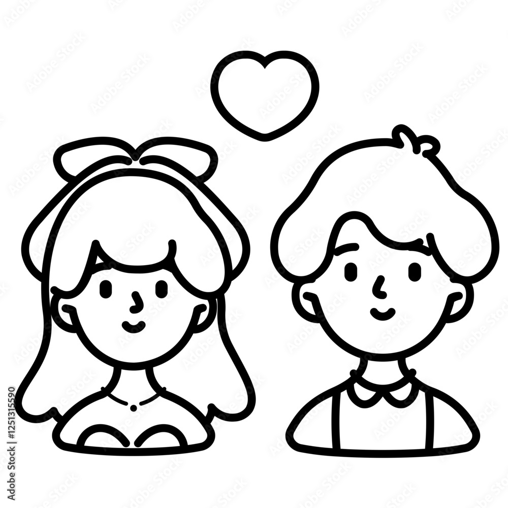 Wedding couple character cartoon doodle illustration Wedding couple character cartoon doodle illustration