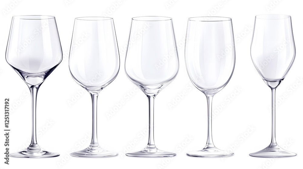 A set of crystal-clear wine glasses, clean white background, transparent isolate A set of crystal-clear wine glasses, clean white background, transparent isolate