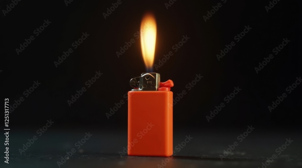 Upright Orange Plastic Lighter on Black Background Upright Orange Plastic Lighter on Black Background