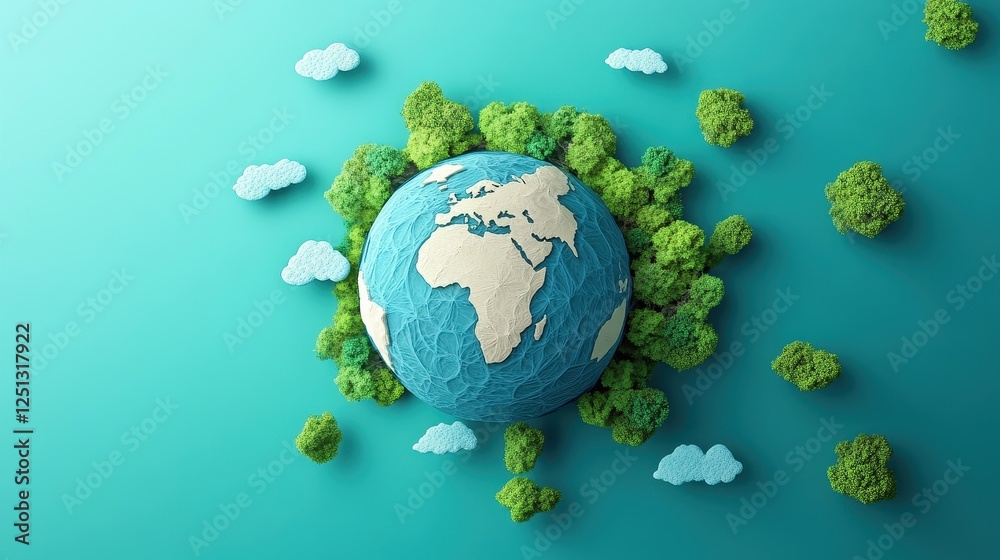 Fototapeta premium Carbon offset strategies concept art flat design top view climate action theme 3D render Triadic Color Scheme.
