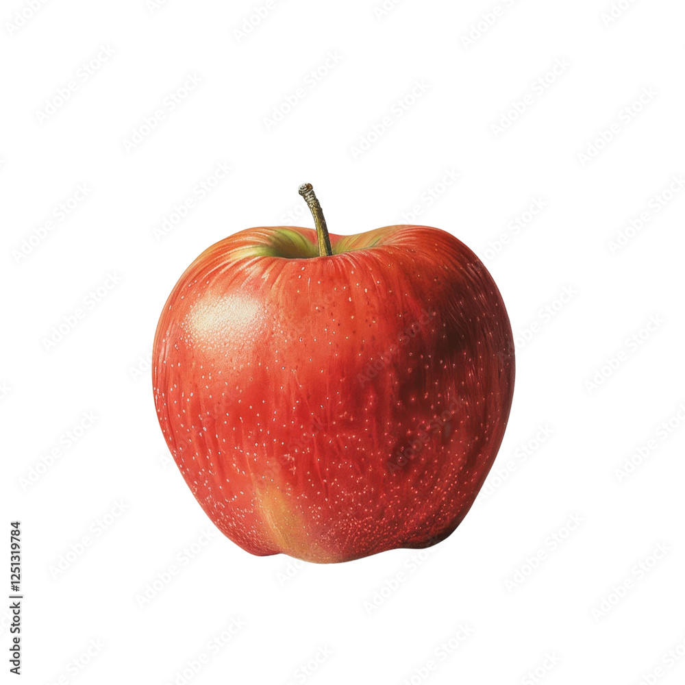 Fresh red apple with shiny surface and green stem, perfect for healthy snacks or desserts Fresh red apple with shiny surface and green stem, perfect for healthy snacks or desserts