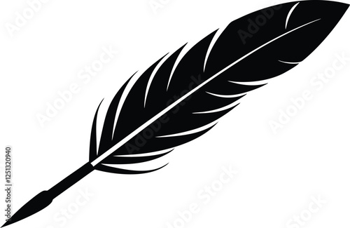 quill feather pen silhouette, feather pen icon logo vector design, majestic feather