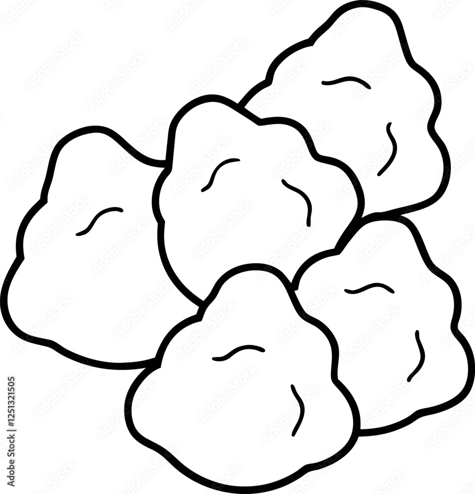 Stylish Chicken Nuggets Outline Vector – Perfect for Food Stickers Stylish Chicken Nuggets Outline Vector – Perfect for Food Stickers