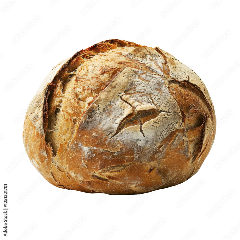 Freshly baked round bread with crusty exterior and golden brown color, showcasing rustic appearance and unique texture. Perfect for any meal or occasion Freshly baked round bread with crusty exterior and golden brown color, showcasing rustic appearance and unique texture. Perfect for any meal or occasion