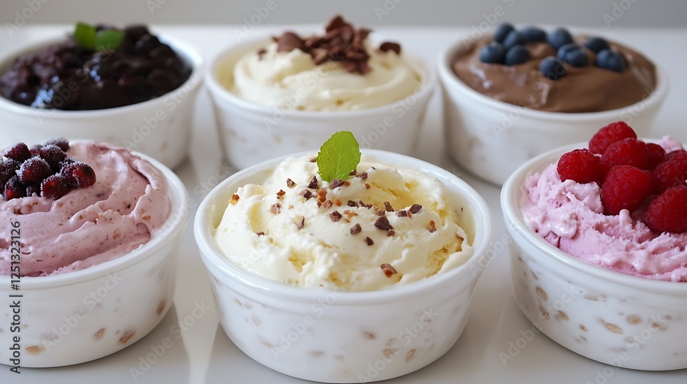 Healthy yogurt ice creams with different toppings