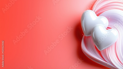 Two White Hearts Resting on a Coral Swirl photo