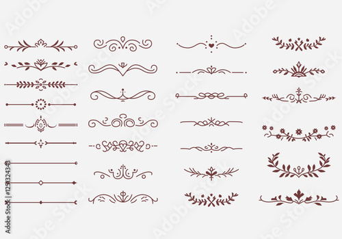 Text Divider thin line icons set. Outline sign border element kit. Page Decoration linear icon paper break, book decoration. Simple separator black contour symbol isolated on white vector Illustration