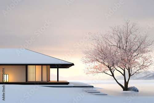 P A minimalist design of a Japanese tea house photo