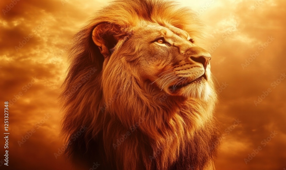 Fototapeta premium A lion with a long mane is staring at the camera