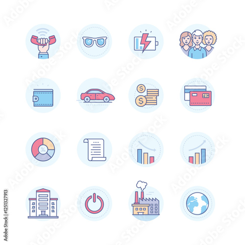 Business icon set bundling pack monoline flat icon