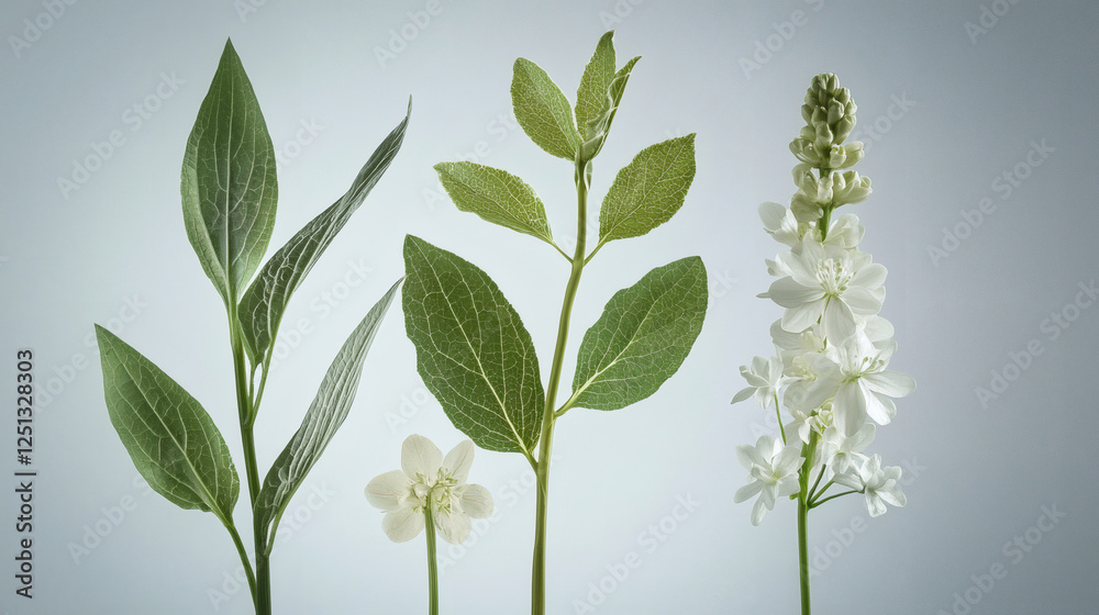 Fototapeta premium Three different types of flowers displayed on a clean white background for floral arrangement