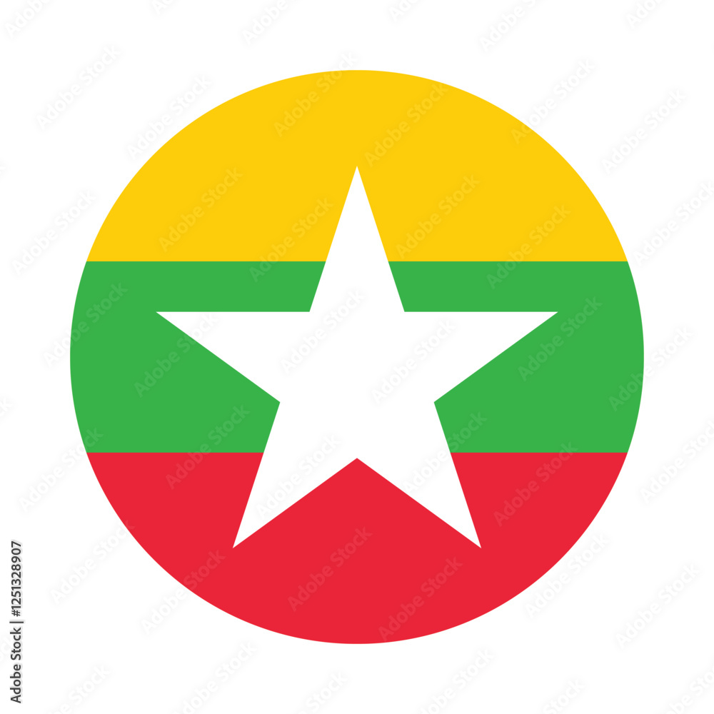 Flag of Myanmar. Myanmar circle flag logo icon computer vector illustration design Flag of Myanmar. Myanmar circle flag logo icon computer vector illustration design