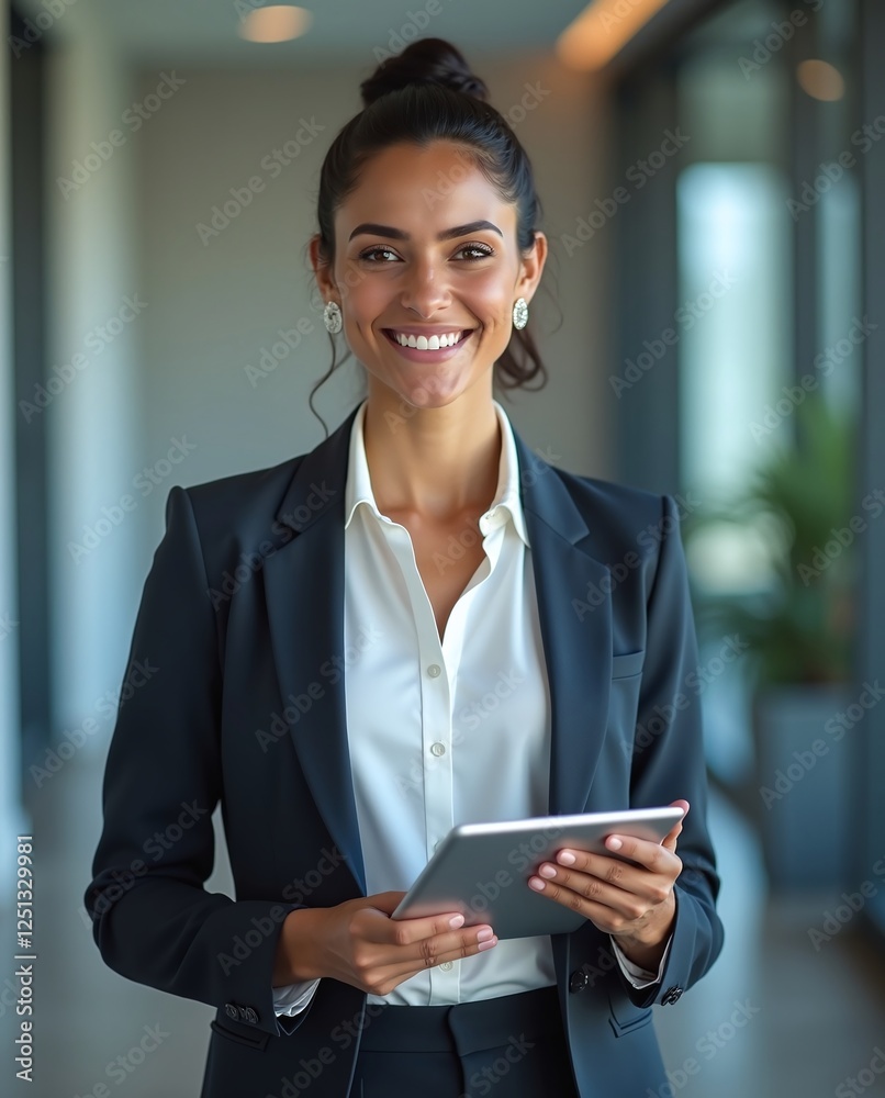 happy businesswoman in office with a tablet happy businesswoman in office with a tablet