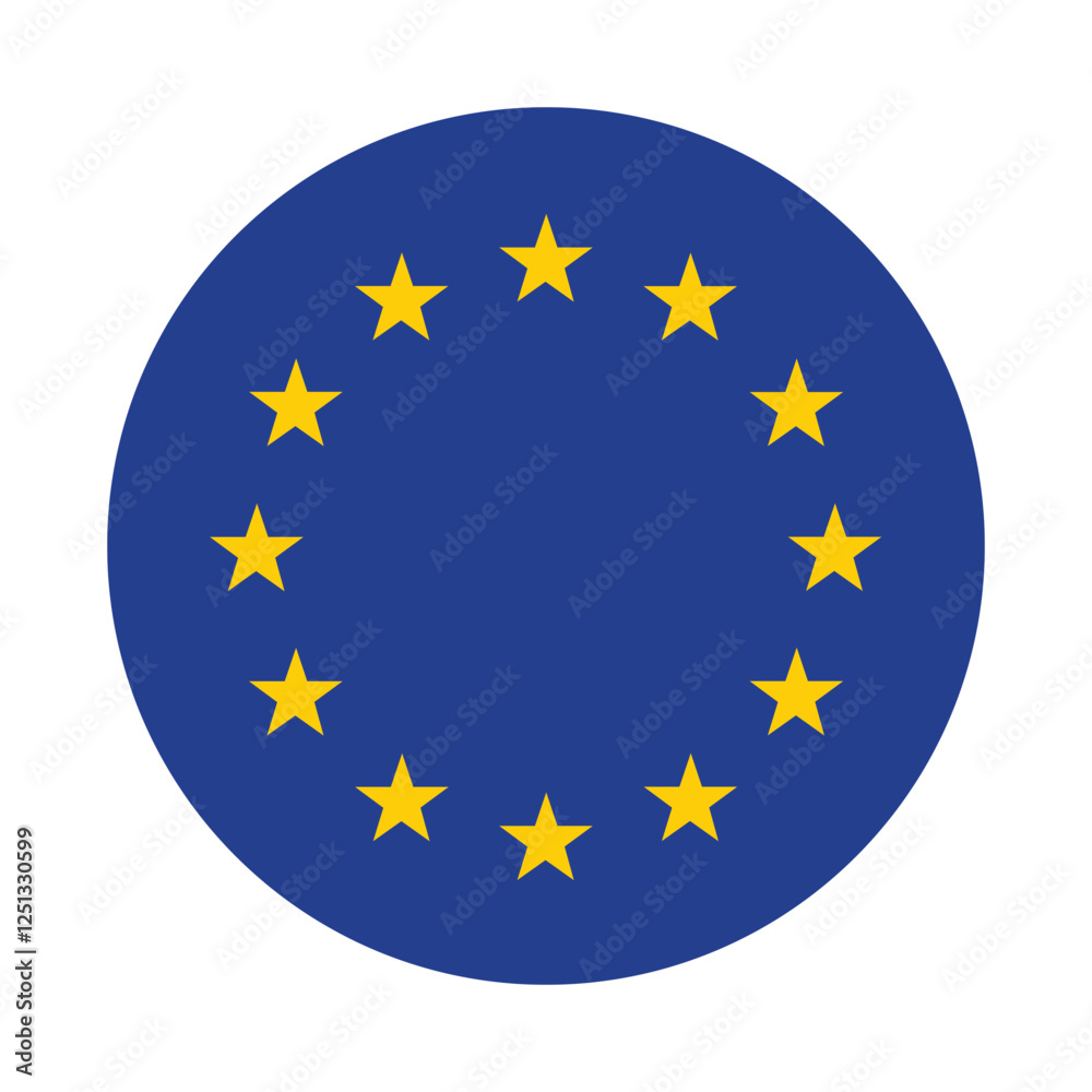 Flag of the European Union. European Union flag. Button flag icon. Standard color. Circle icon flag. Computer illustration. Digital illustration. Vector illustration. Flag of the European Union. European Union flag. Button flag icon. Standard color. Circle icon flag. Computer illustration. Digital illustration. Vector illustration.