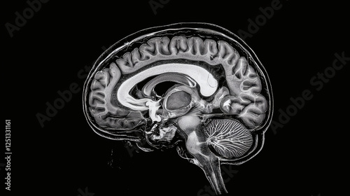 Mri scan showing detailed cross-section of human brain with labeled areas for analysis