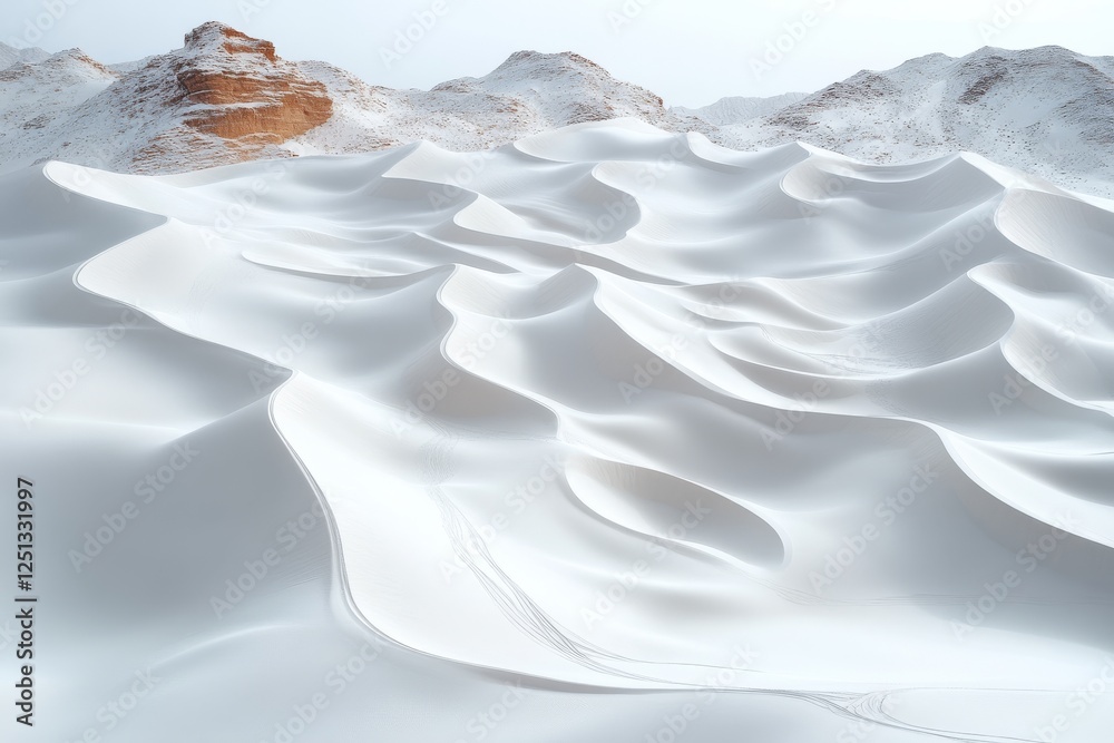 Fototapeta premium Expansive white sand dunes under a soft gray sky in a remote desert landscape