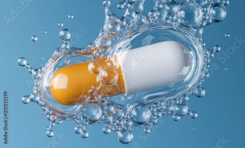 Close-up of capsule in water bubbles