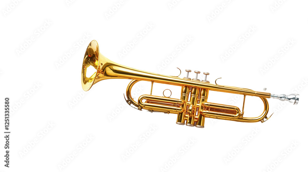 Obraz premium Cinco de Mayo PNG file of a trumpet surrounded by colorful confetti, representing mariachi music, isolated on white background