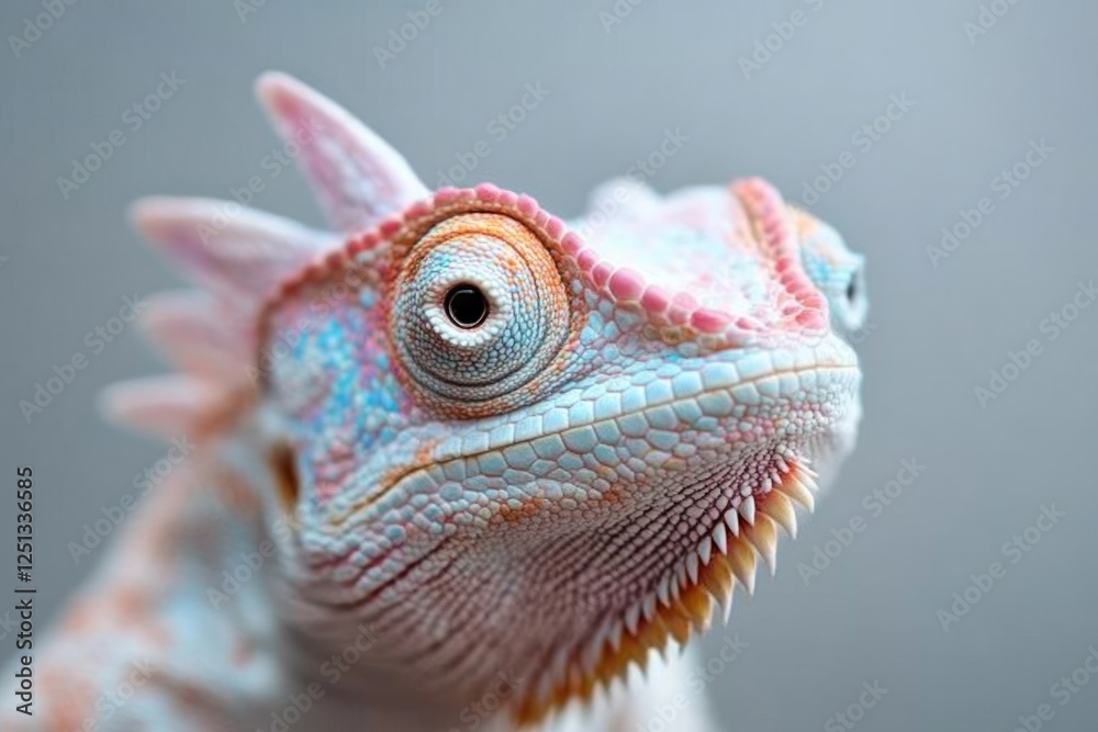 Obraz premium Unique close-up of a colorful lizard against a neutral background showcasing intricate details and textures