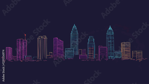 Neon Skyline- Charlotte, North Carolina in Minimalist Outlines