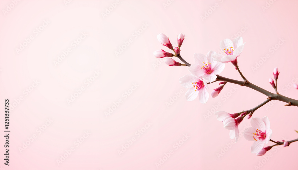 Delicate cherry blossom branch against gradient background, nature's beauty Delicate cherry blossom branch against gradient background, nature's beauty