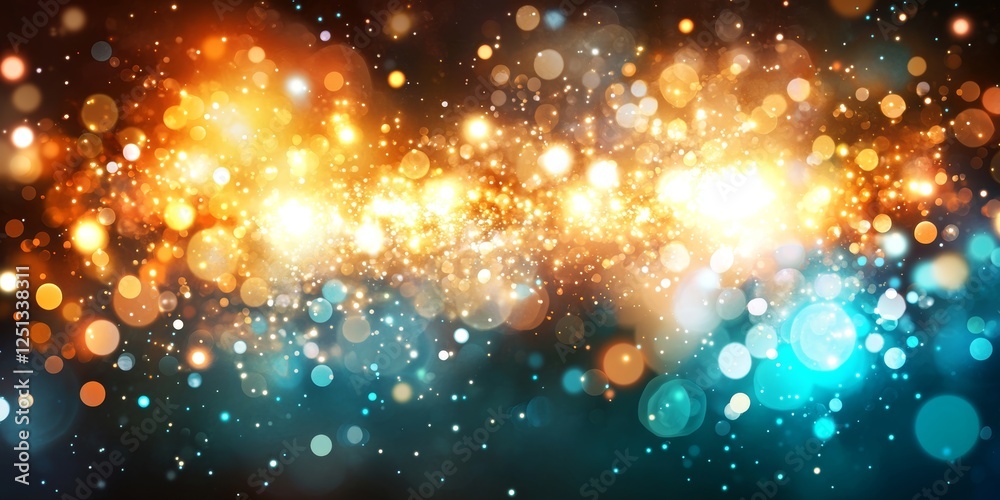 Obraz premium Abstract Festive Background With Blurry Glowing Orange, Teal Bokeh Lights, And Starry Sparkle