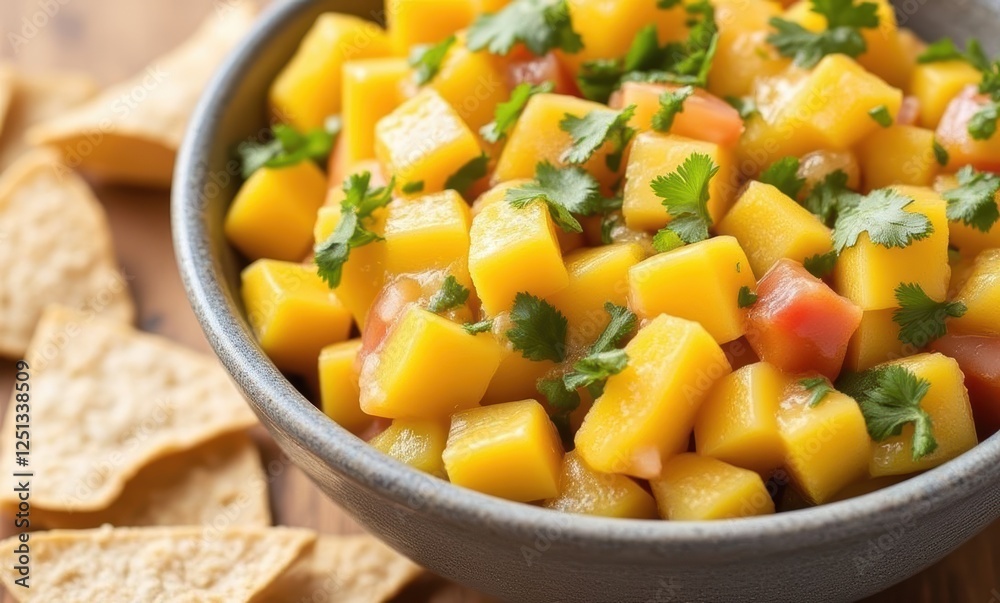 Fresh mango salsa with tortilla chips Fresh mango salsa with tortilla chips
