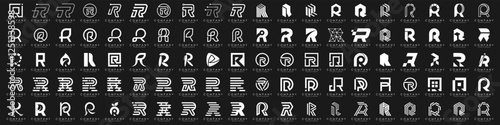 Mega logo collection, Abstract letter R logo design. icons for business of luxury, elegant, simple.
