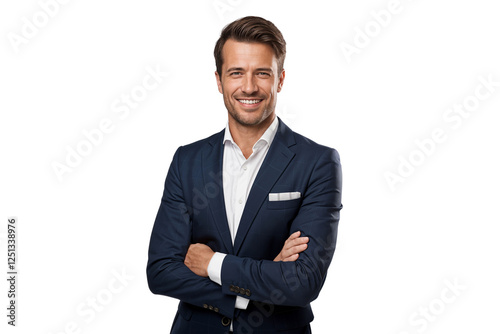 Obraz na płótnie Portrait of a handsome businessman in suit, smiling on face, isolated on transparent background w salonie