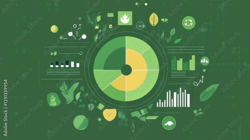 Obraz premium Green corporate policies infographics flat design top view social impact theme animation Split-complementary color scheme