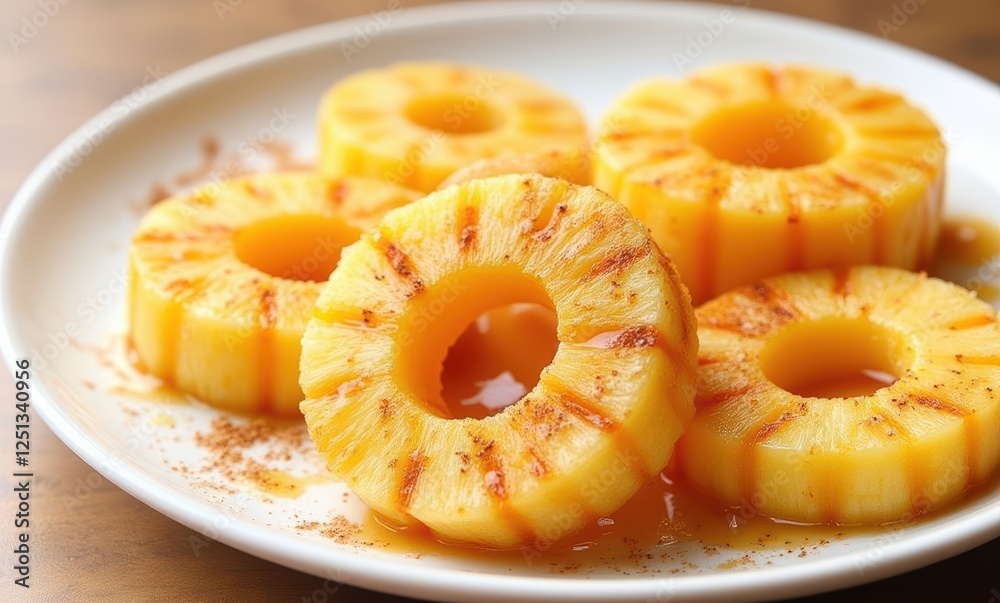 Grilled pineapple rings on a plate Grilled pineapple rings on a plate