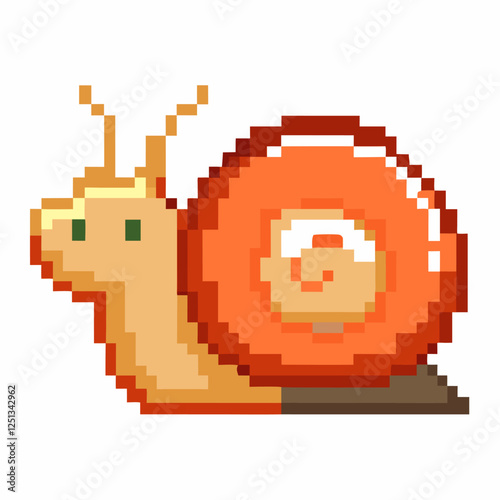 Colorful Pixel Art Snail with Orange Spiral Shell on Transparent Background