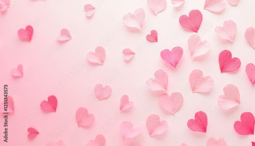 Floating pink heart-shaped petals on soft background Floating pink heart-shaped petals on soft background