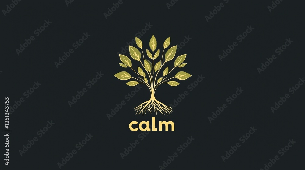 Obraz premium Elegant Minimalist Calm Logo with Tree Symbol on Dark Background