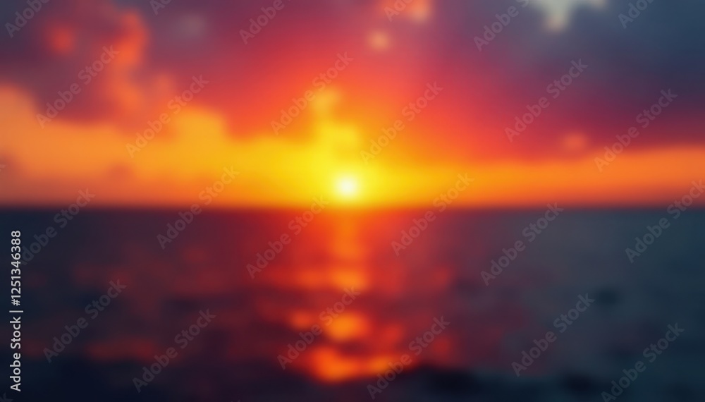 Obraz premium Intense orange and yellow sunrise bokeh, blurred horizon, image, palette, texture