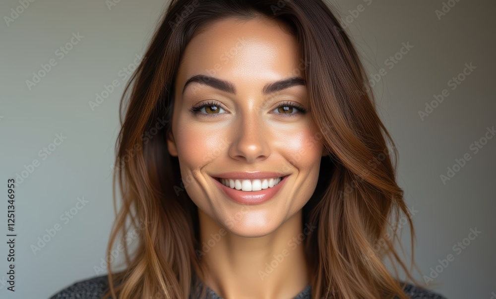 Smiling woman with long, wavy hair Smiling woman with long, wavy hair