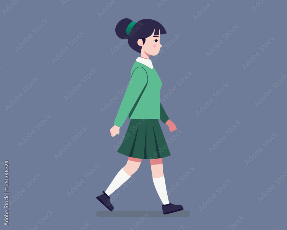Minimalist Cartoon Girl Walking in Flat Pastel Style Vector Art Minimalist Cartoon Girl Walking in Flat Pastel Style Vector Art