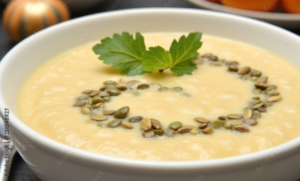 Creamy soup garnished with seeds Creamy soup garnished with seeds