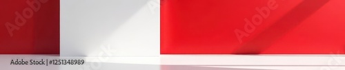 Bold red accents on crisp white walls, modern minimalist aesthetic, lamp, design