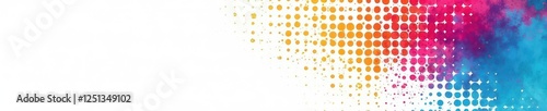 Abstract halftone pattern, white background, vibrant cyan, magenta, yellow ,  background,  speckled
