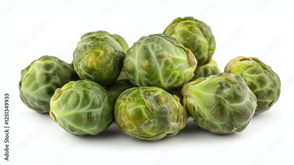 Fototapeta premium Fresh Green and Purple Brussels Sprouts on White Background
