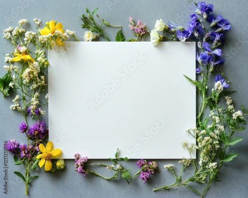 White paper surrounded by colorful wildflowers